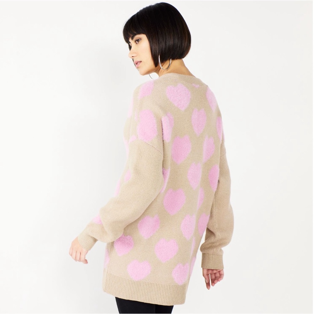 Celebrate Together Women’s Tan Cardigan with Pink Hearts - Picture 4 of 4